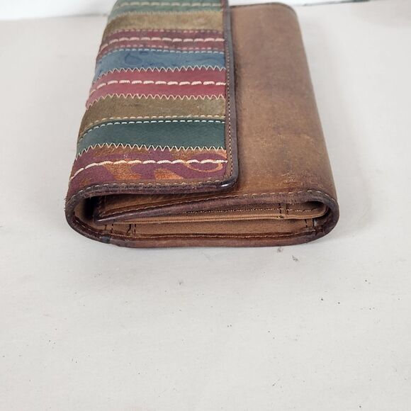 Vintage Fossil Genuine Leather Trifold Wallet Patchwork‎ Womens, 7"Lx 4.25"H - Picture 6 of 14